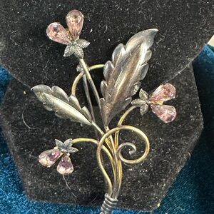 Elegant Silver and Pink Floral Brooch
